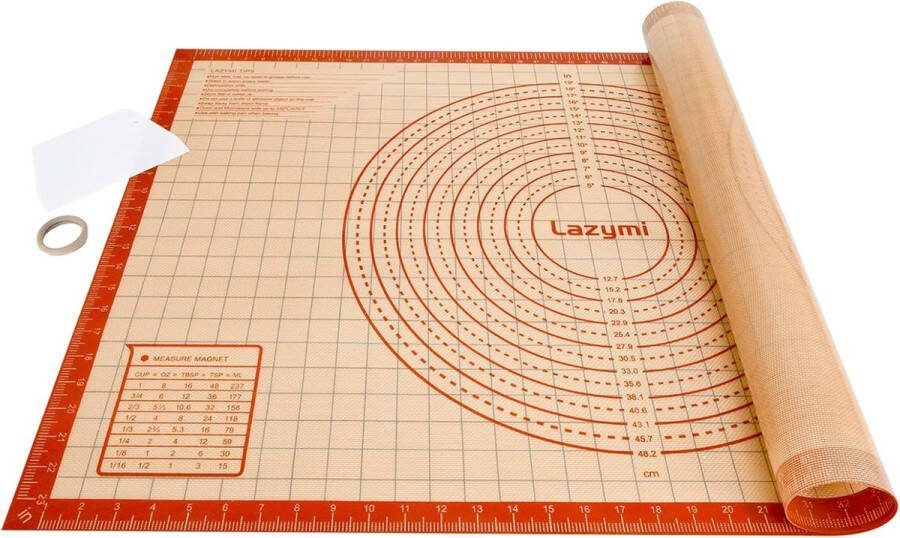 Bakonderlegger siliconen groot 91 x 61 cm anti-aanbak bakmat antislip deegmat uitrolmat werkmat met meting siliconenmat bakken voor fondant pizza brood mat BPA-vrij (rood)