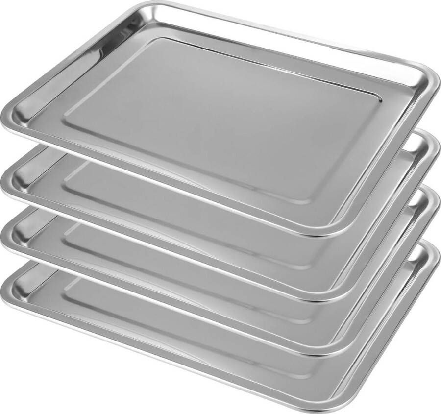 Bakplaat 4 stuks roestvrij staal 39 x 29 x 2 cm taartplaat voor bakken vaatwasmachinebestendig
