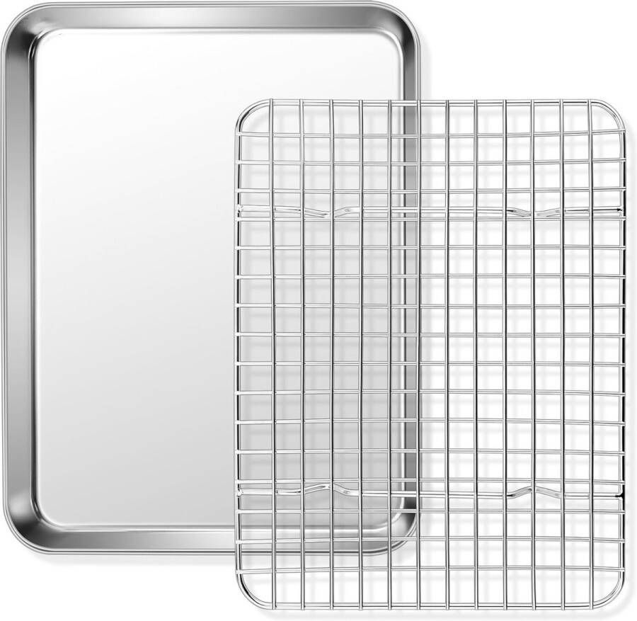 Bakplaat met afkoelrooster hoogglans gepolijst roestvrij staal rechthoekige bakvorm ovenplaat en afkoelrooster voor bakken braden serveren 31 5 x 24 6 x 2 5 cm gezond en