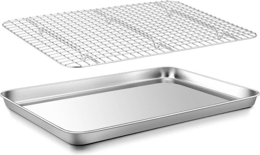 Bakplaat met afkoelrooster roestvrij staal grote bakvorm taartplaat en taartrooster koelrooster voor bakken braden serveren 40 x 30 x 2 5 cm gemakkelijk te reinigen en