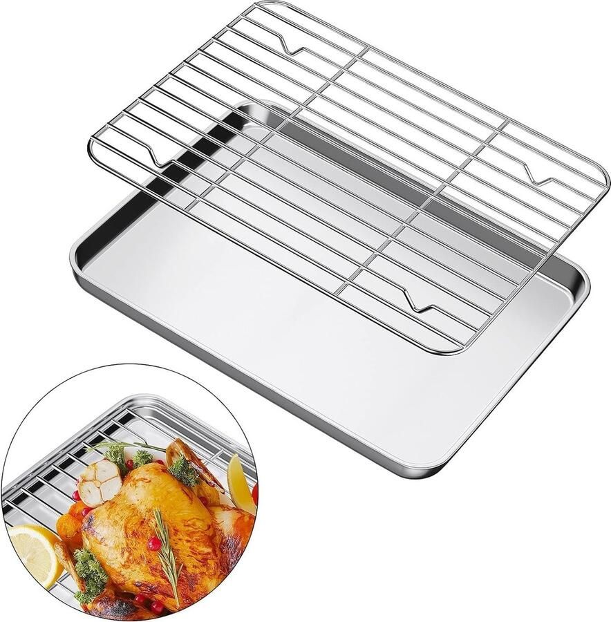 Bakplaat met afkoelrooster roestvrij staal ovenplaat 31 x 24 cm rechthoekige ovenplaat braden serveren voor bakken braden serveren vaatwasmachinebestendig