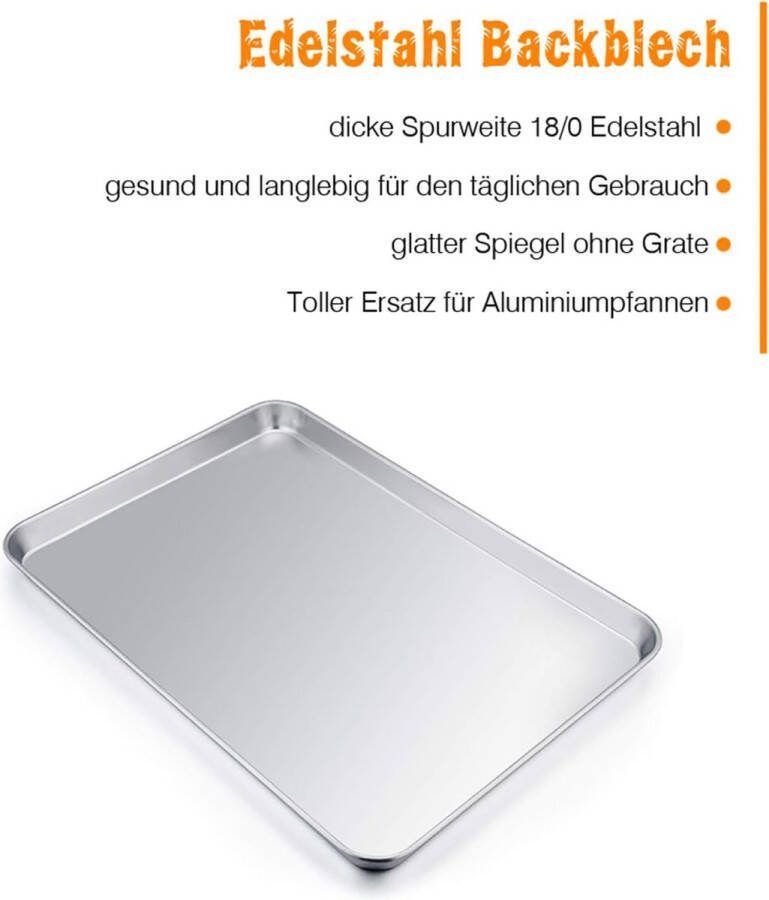 Bakplaat met afkoelrooster roestvrij stalen bakvorm taartplaat en afkoelrooster voor het bakken koelen serveren gezond en niet giftig gemakkelijk te reinigen en vaatwasmachinebestendig (1 dienblad + 1 grillrooster)