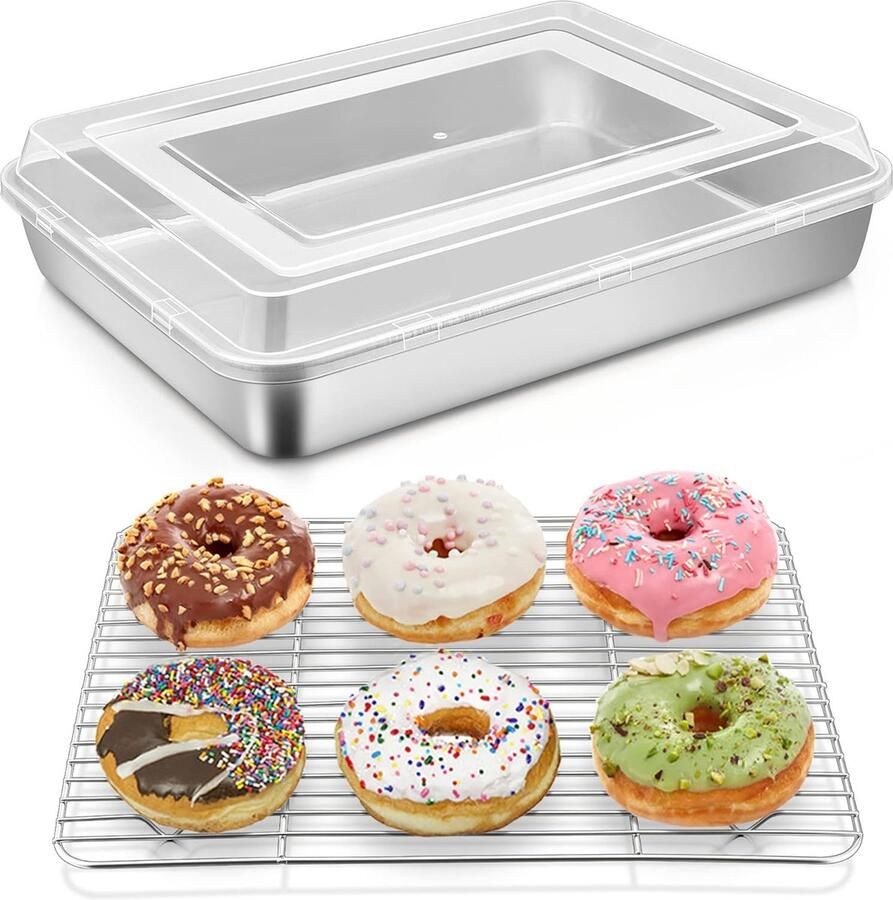 Bakplaat met deksel en afkoelrooster roestvrij staal ovenschaal vetpan bakoven diepe taartplaat ovenplaat voor brownies lasagne cake groenten