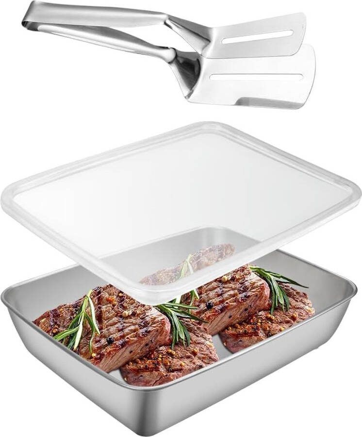 Bakplaat met deksel taartplaat roestvrijstalen bakvorm 25 5 x 19 8 cm lekbak ovenschaal taartplaat met deksel rechthoekig kunststof steakklemmen diepe ovenschaal voor taarten brownies lasagne