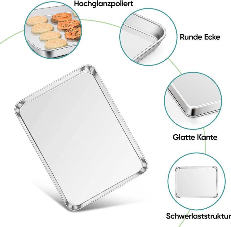 Bakplaat roestvrij staal grote taartplaat ovenplaat set van 2 40 5 x 30 5 x 2 5 cm rechthoekige vetpan oven voor bakken braden serveren roestvrij en duurzaam vaatwasmachinebestendig