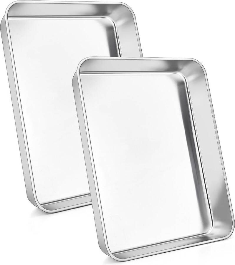 Bakplaat roestvrij staal rechthoekig kleine ovenschaal 2-delige set 5 cm diepe ovenplaat voor bakken braden serveren hoogglans gepolijst en vaatwasmachinebestendig 23 8 x 18 x 5 cm