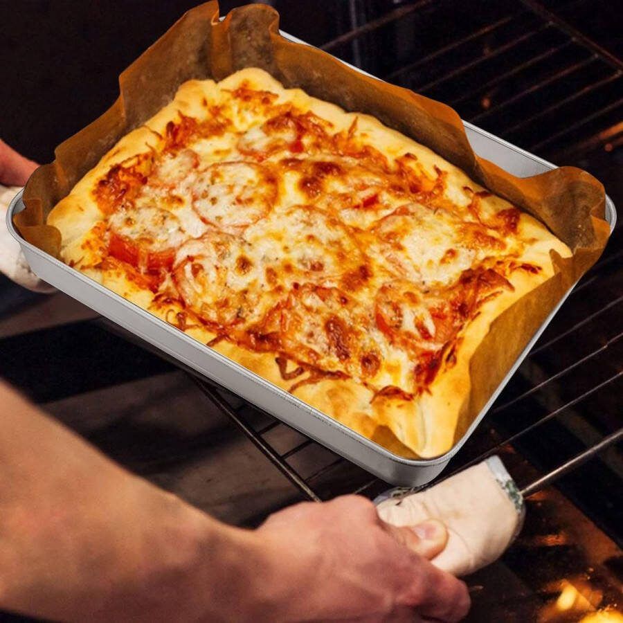 Bakplaat roestvrij staal rechthoekige ovenschaal vetpan ovenvorm oven 2-delige set diepe ovenplaat bakplaat taartplaat voor bakken braden serveren niet giftig en gezond vaatwasmachinebestendig