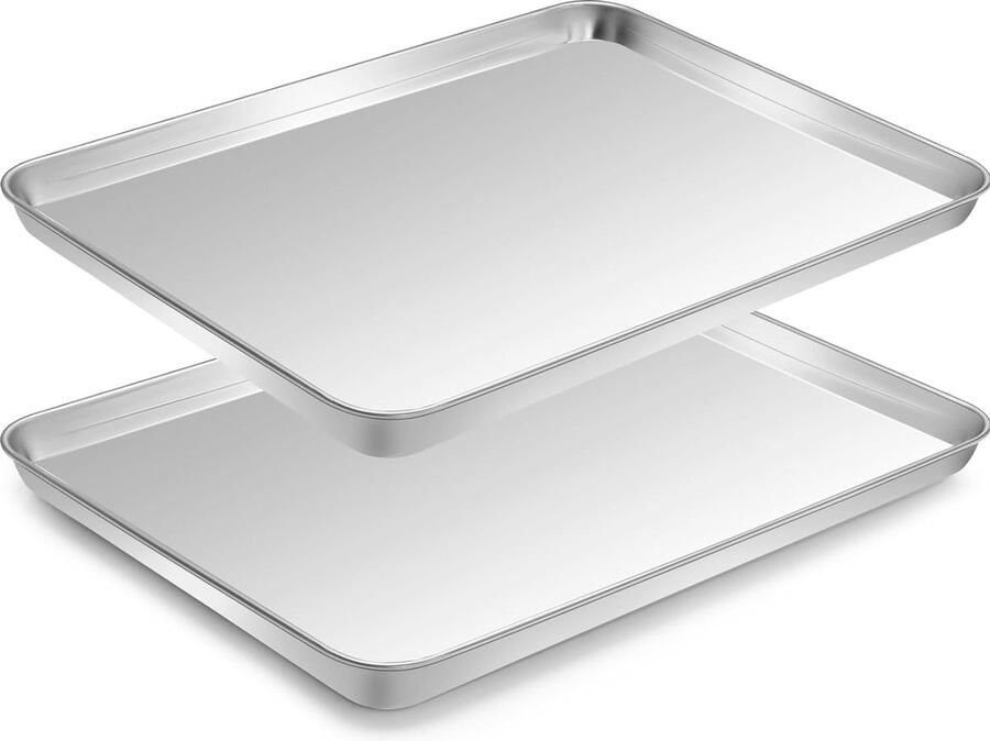 Bakplaat roestvrijstalen ovenschaal taartschaal set van 2 23 5 x 17 5 x 2 5 cm rechthoekige taartplaat gezond en niet giftig roestvrij en spiegelafwerking gemakkelijk schoon te maken en vaatwasmachinebestendig