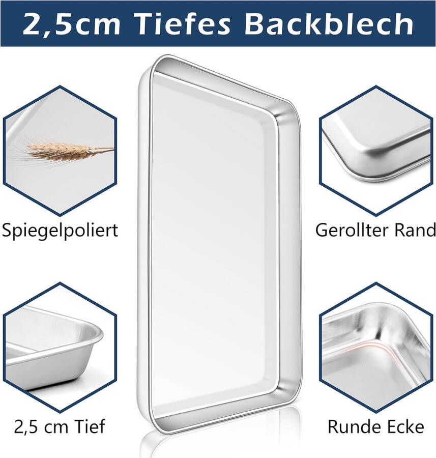 Bakplaat set van 2 roestvrij staal rechthoekige ovenplaat om te bakken braden serveren gezond vaatwasmachinebestendig 31 x 24 x 2 5 cm