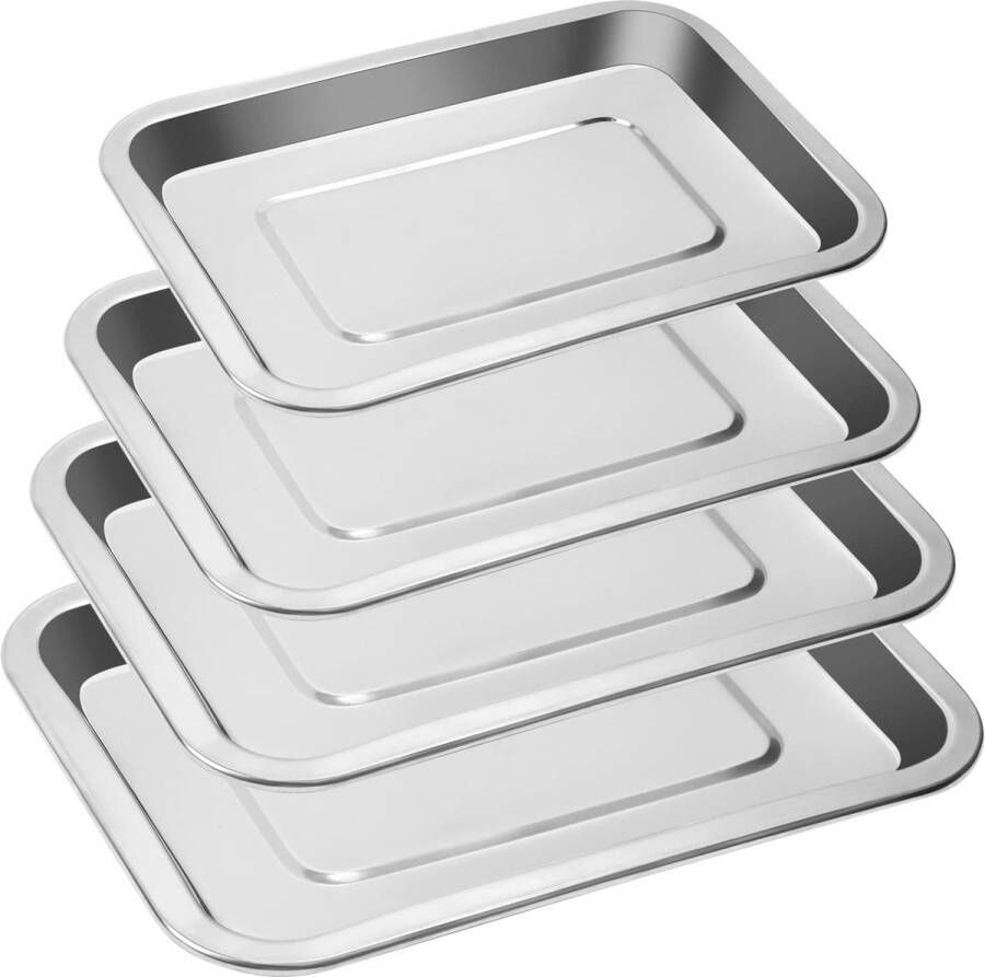 Bakplaat Set van 4 roestvrijstalen taartvorm ovenschaal rechthoekige ovenschaal lekbak ovenschaal voor bakken frituren serveren niet-giftig & gezond vaatwasmachinebestendig en magnetronbestendig