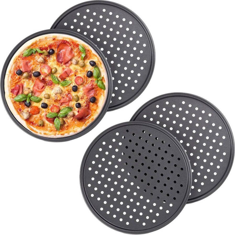 Bakplaat set van 4 Rond geperforeerd Anti aanbak Pizzaplaat van staal Pizzavorm ∅ 32 cm Antraciet Kleur