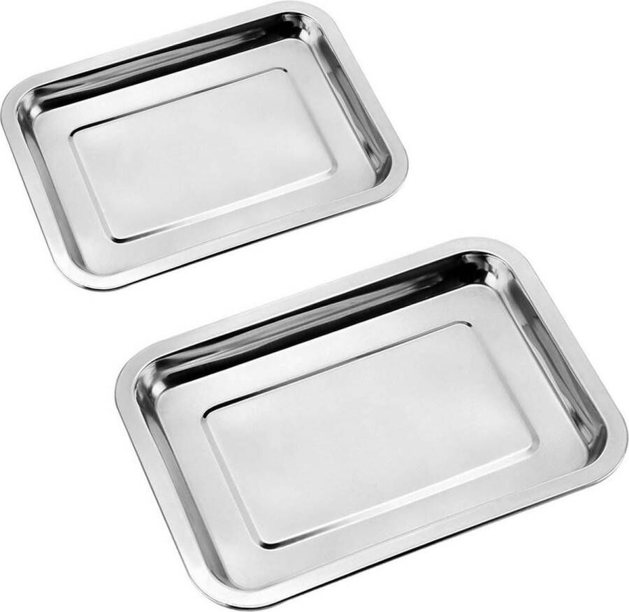 Bakplaat van roestvrij staal kleine bakvorm taartplaat antiaanbaklaag rechthoekige ovenplaat rechthoekige ovenschaal rechthoekige ovenschaal vetpan voor serveren bakken koken 2 stuks