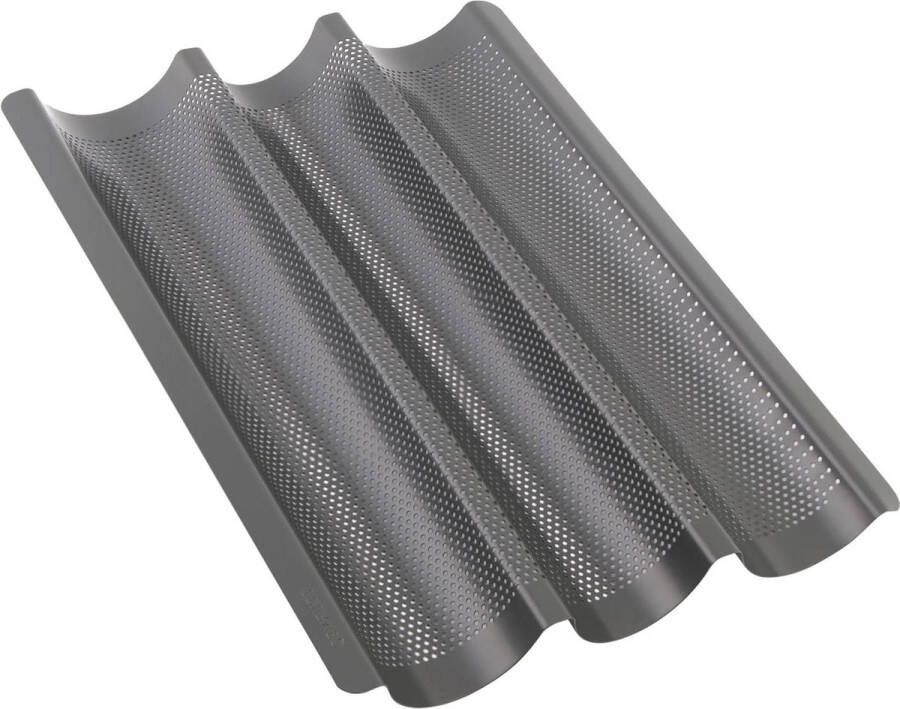 Bakplaat voor 3 baguettes met antiaanbaklaag 385 x 285 x 35 cm antraciet broodjes bakvorm keukenaccessoire