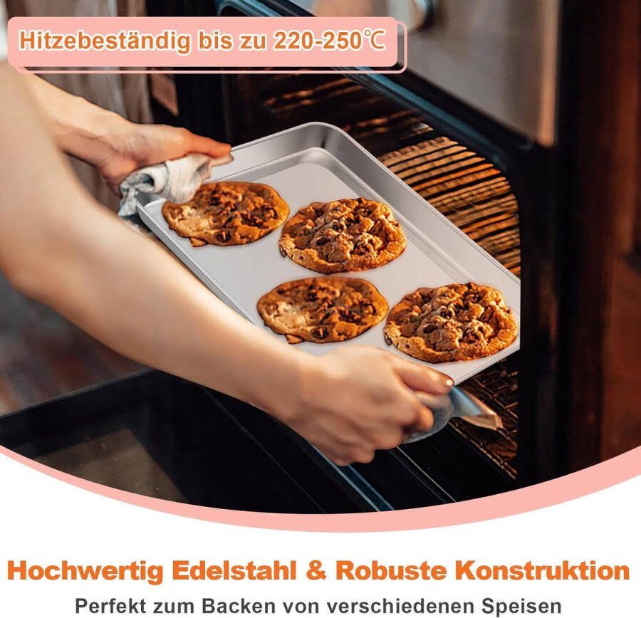 Bakplaten set van 2 roestvrij staal rechthoekig voor bakken koken serveren 26 x 20 x 2 5 cm gezond en hoogwaardig gemakkelijk te reinigen en vaatwasmachinebestendig