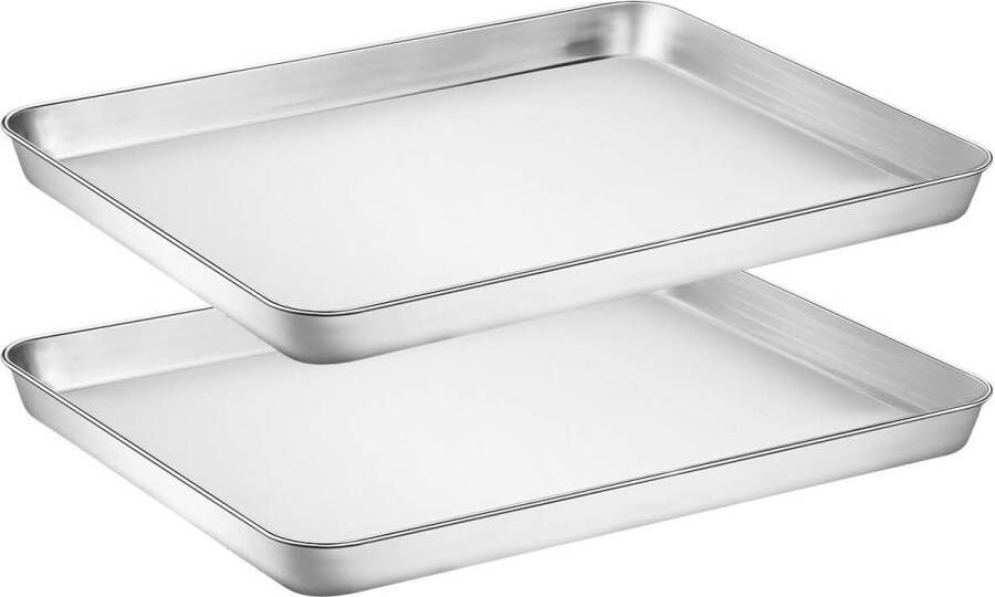 Bakplaten set van 2 roestvrijstalen ovenschaal taartschaal afmeting 40 6 x 30 5 x 2 5 cm niet giftig gezond gemakkelijk schoon te maken en vaatwasmachinebestendig