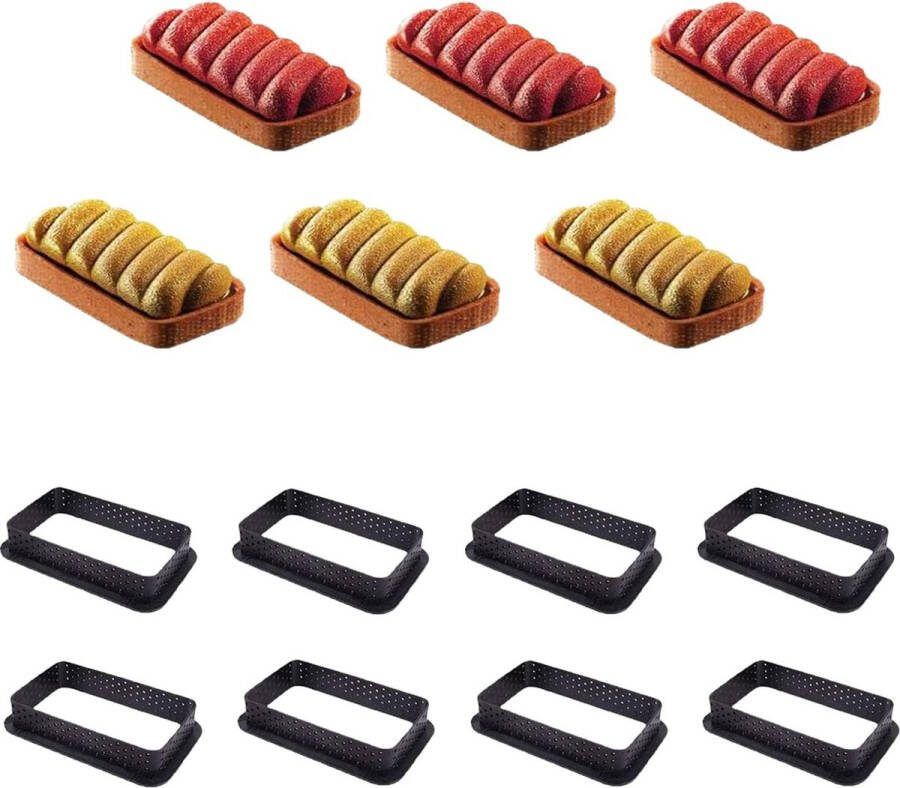 Bakringen Taartring 8 Stuks Vierkant Dessert Taartring Plastic Mousse Cirkelring Taart Geperforeerde Ring Non-stick Ronde Vorm Mousse Quiche