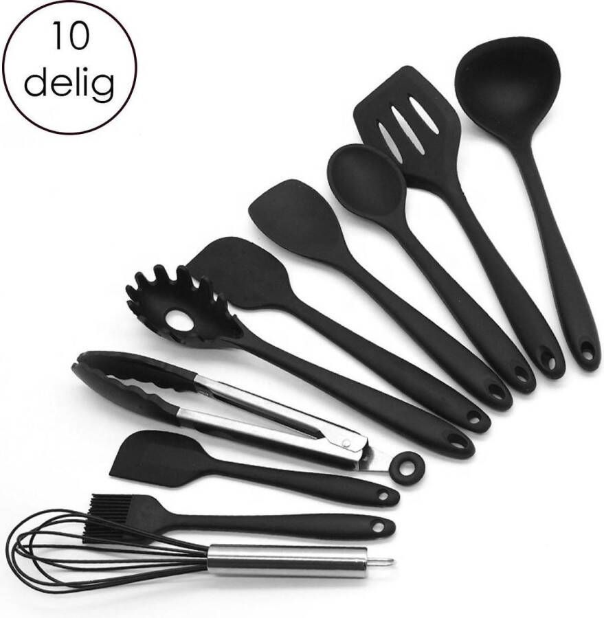 Bakset Siliconen Zwart 10-delig Keukengerei Set Spatelset