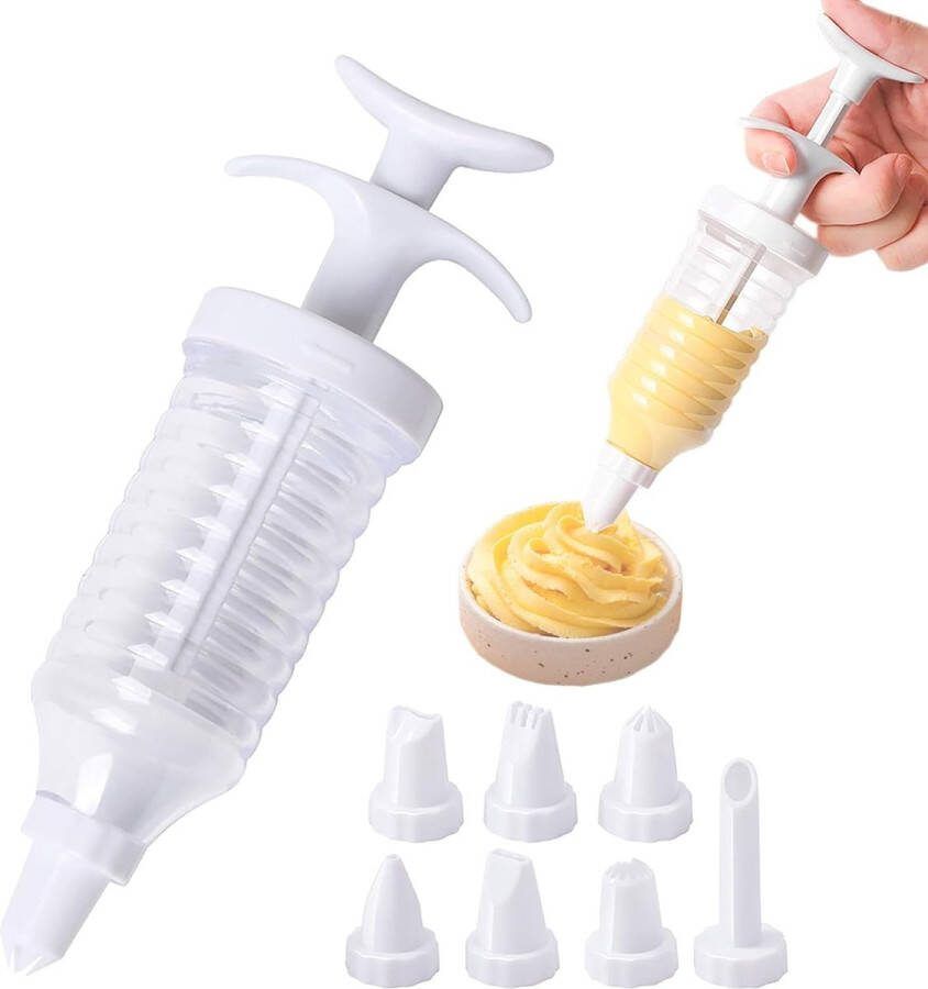 Bakspullen garneerspuit Taartversieringsset met 8 Piping Tips Cupcake Injector Decoratie Icing Set Cake Decorating Gun Cupcake Icing Piping Kit Cake Decorating Kit with 8 Piping Tips White