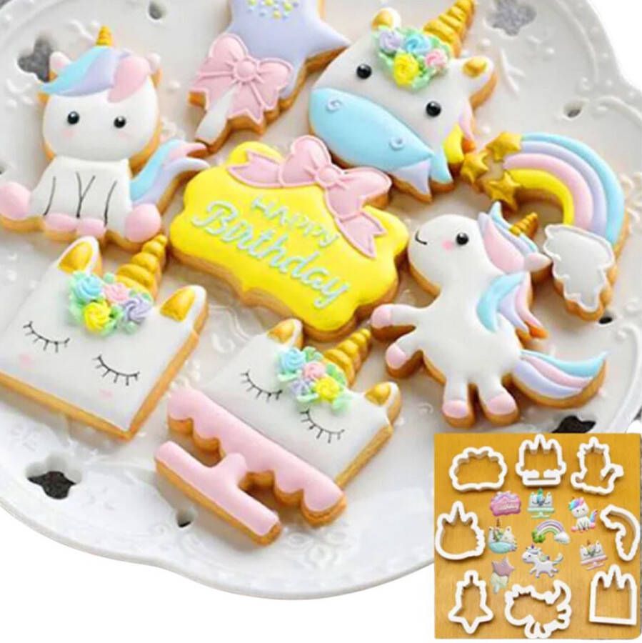 Bakspullen set van 8 koekjesvormen eenhoorn koekjes bakken uitstekers trakteren kinderverjaardag