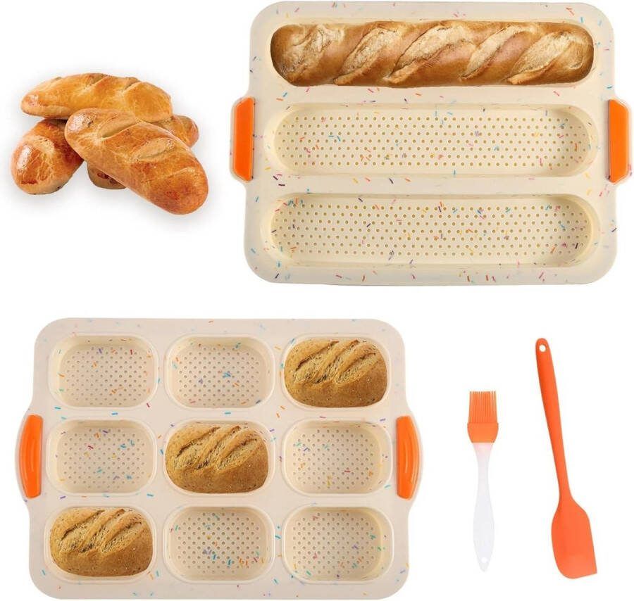 Bakvorm 2 stuks Broodjesbakvorm antiaanbaklaag siliconen Kleine broodbakvormen met mes en kwast Brood kleur