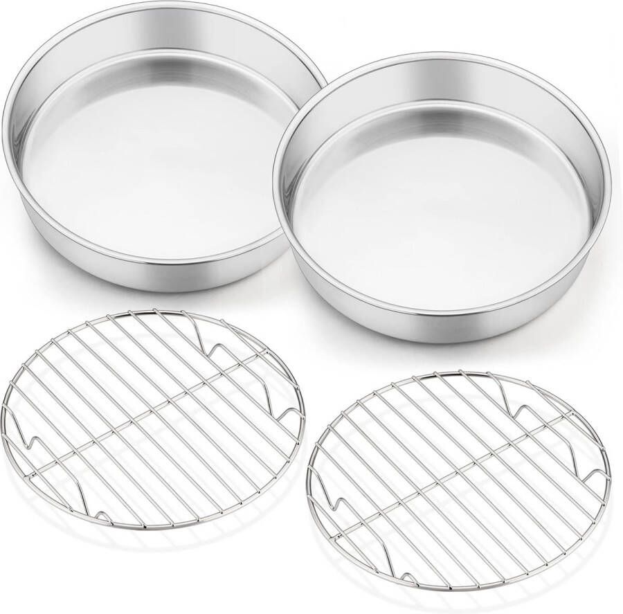 Bakvorm met afkoelroosterset roestvrij staal taartvorm taartvormset ronde taartvormen met taartrooster set voor bakken braden koelen stomen roestvrij en vaatwasmachinebestendig 4