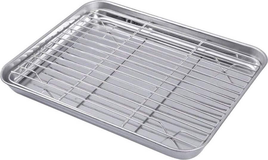 Bakvorm met antiaanbaklaag 1 set Rechthoekige roestvrijstalen bakplaat met verwijderbaar koelrek 26 x 20 x 2 5 cm