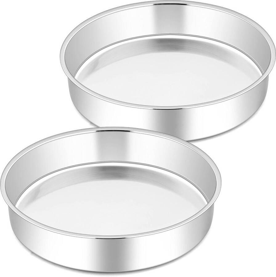 Bakvorm set van 2 roestvrij staal ronde taartvorm gezond en niet giftig gemakkelijk te reinigen en vaatwasmachinebestendig 21 cm