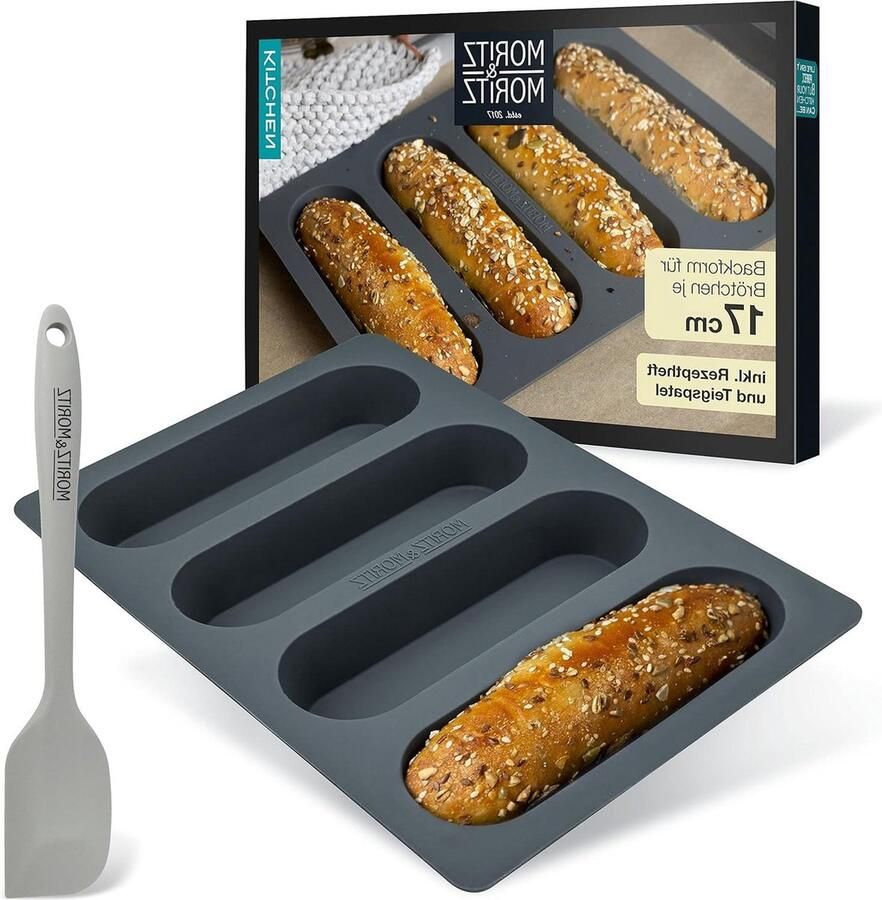 Bakvorm voor broodjes siliconen 17 cm Hot Dog mini baguette bakvorm siliconen Hotdogs en mueslirepen Inclusief deegschraper en receptenboekje