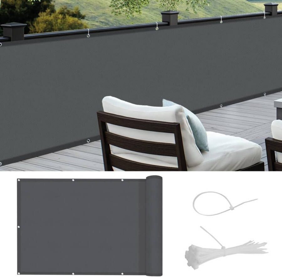 Balkon ondoorzichtig balkonscherm PES waterdicht weerbestendig met kabelbinders 80x400cm grafiet