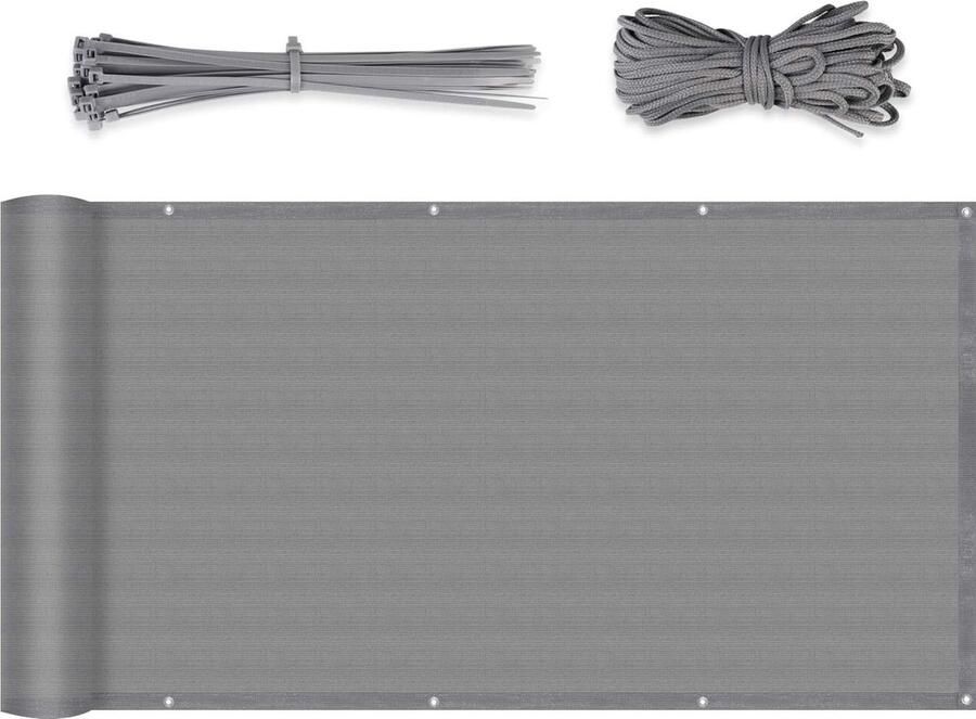 Balkon-privacyscherm HDPE 220 g m² licht transparant wind- en UV-bescherming weerbestendig met oogjes nylon kabelbinders en koord zwart 120 x 500 cm lichtgrijs