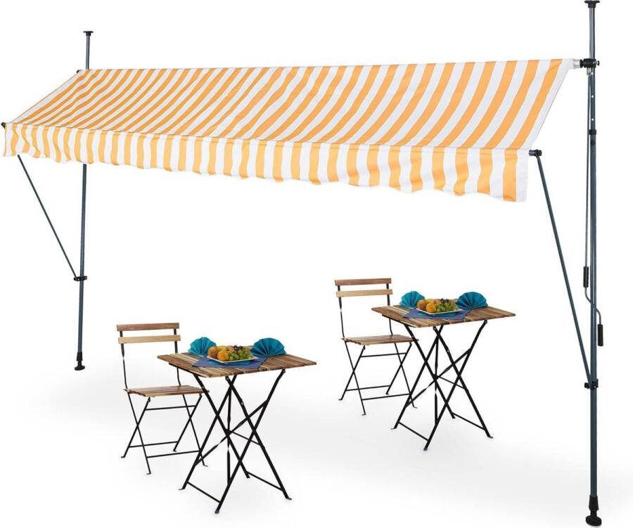 Balkon zonnescherm klem-zonwering 350 cm breed verstelbaar uv-bestendig wit-oranje Balkon zonnescherm zonder boren