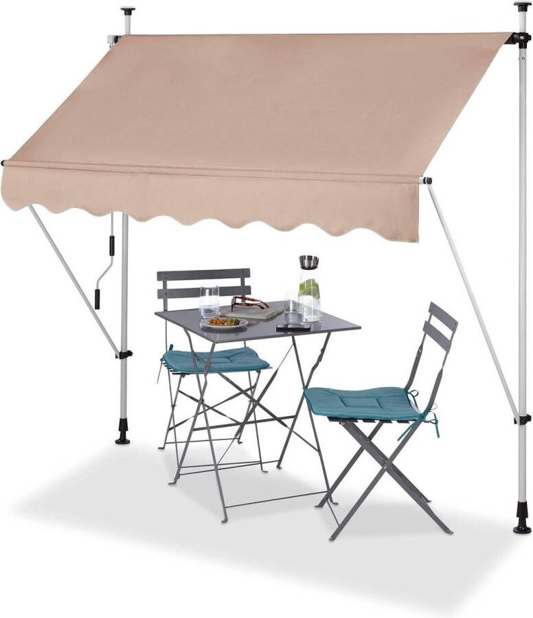 Balkon zonnescherm zonder boren verstelbare hoogte UV-bestendig klem zonwering B: 200 cm rubberen voet beige Balkon zonnescherm zonder boren