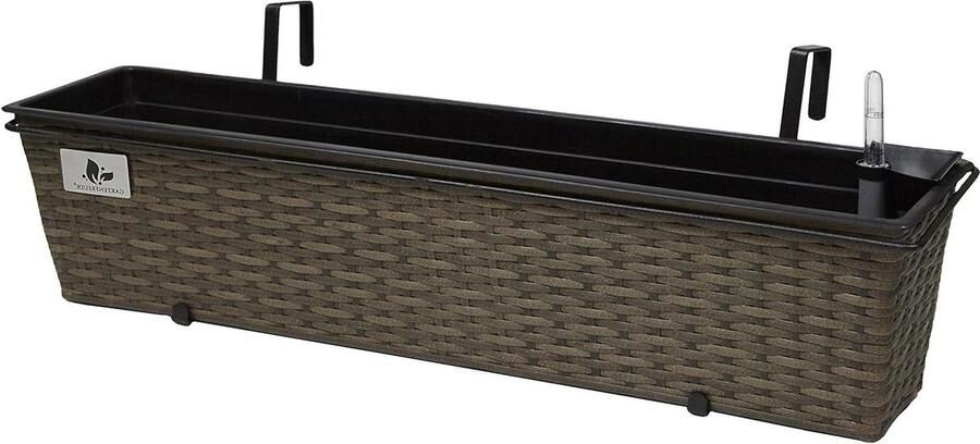 Balkonbak van polyrotan bloembak voor balkon 80 x 19 x 18 cm inclusief ophanging en irrigatiesysteem cappuccino