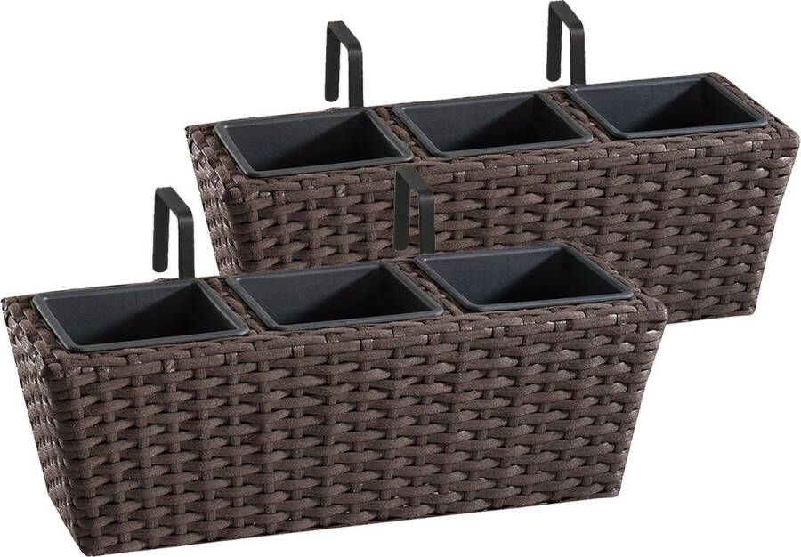 Balkonbak van polyrotan incl. ophanging en 3 kunststof inzetstukken 2 stuks 47 x 17 x 15 cm verschillende uitvoeringen