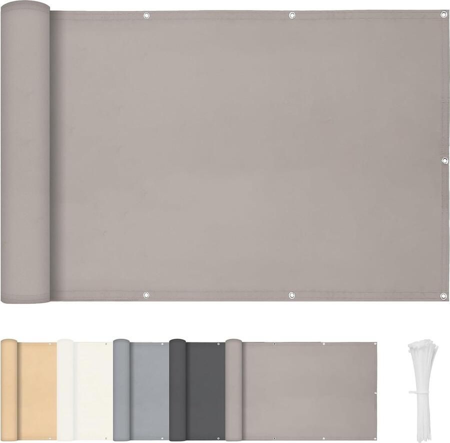 Balkonscherm inkijkbescherming 100 x 500 cm PES balkonbekleding windscherm en zonwering taupe