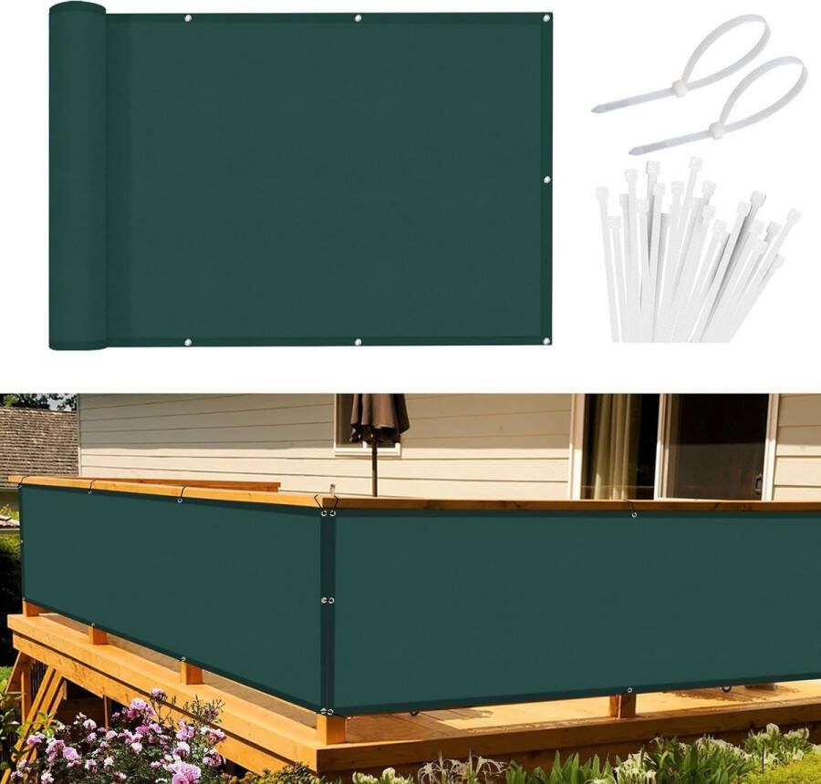 Balkonscherm inkijkbescherming balkonafdekking 90 x 300 cm windscherm ondoorzichtig balkonbekleding PES 170 g m² wind- en uv-bescherming met inslagringen en kabelbinders groen