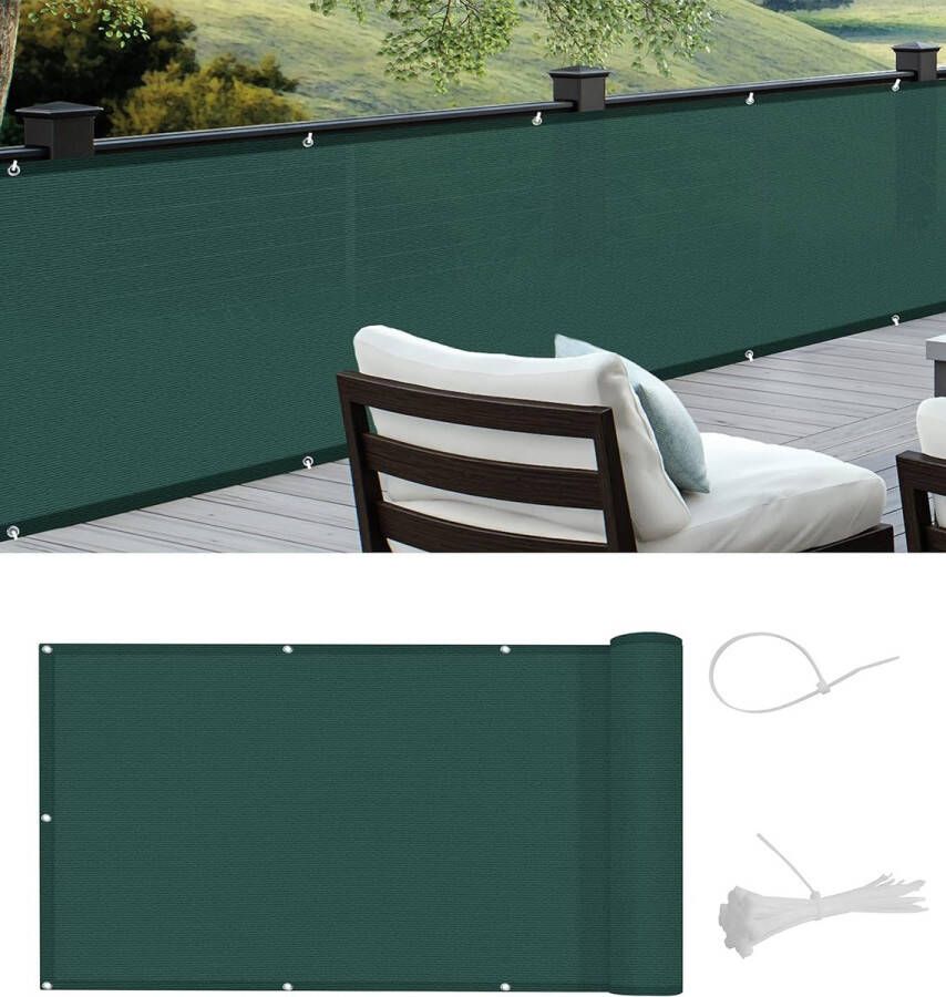 Balkonscherm inkijkbescherming van HDPE uv-bescherming licht transparant balkonbekleding met kabelbinders 90 x 400 cm donkergroen
