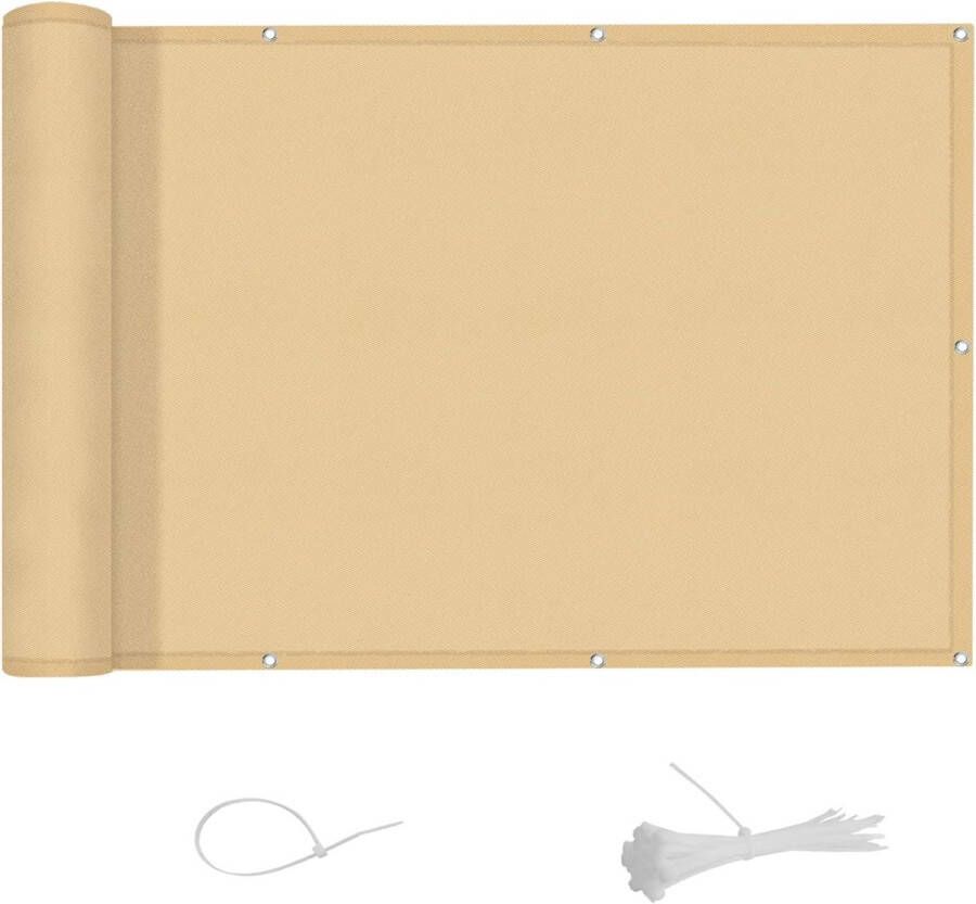 Balkonscherm ondoorzichtig 100% waterdicht polyesterweefsel uv-bescherming zandbeige 75 x 600 cm 75 x 600 cm