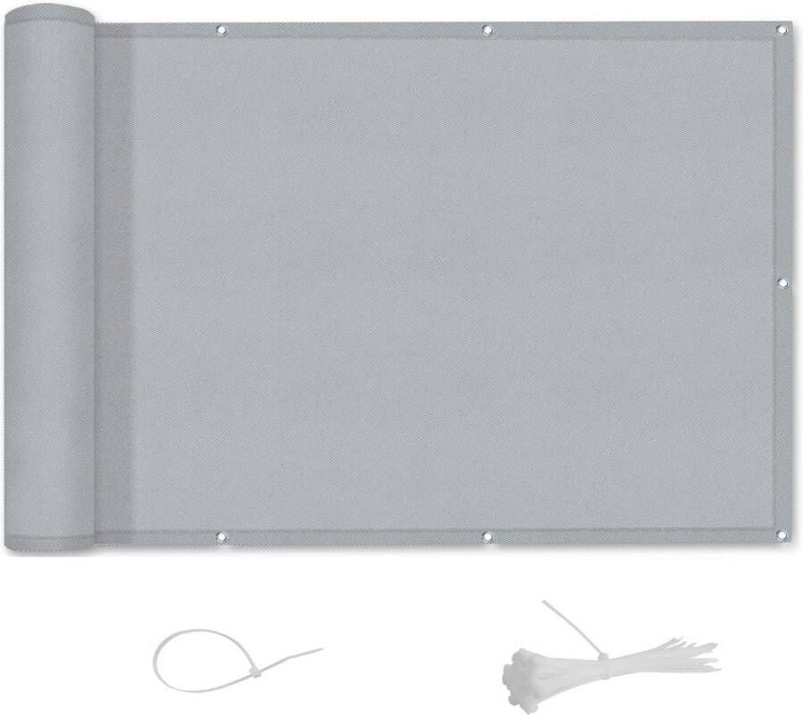 Balkonscherm ondoorzichtig 100 x 600 cm 100% polyester uv-bescherming en weerbestendig voor balkonleuningen tuin lichtgrijs
