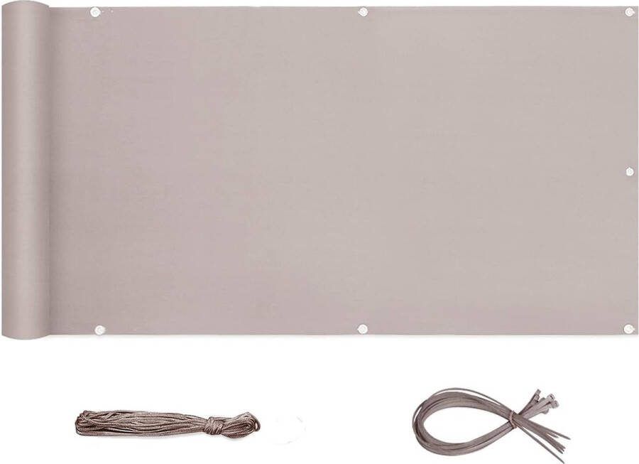 Balkonscherm ondoorzichtig wind- en uv-bescherming weerbestendig 75 90 120 cm x 600 500 300 cm met oogjes nylon kabelbinder en koord Taupe (PES)