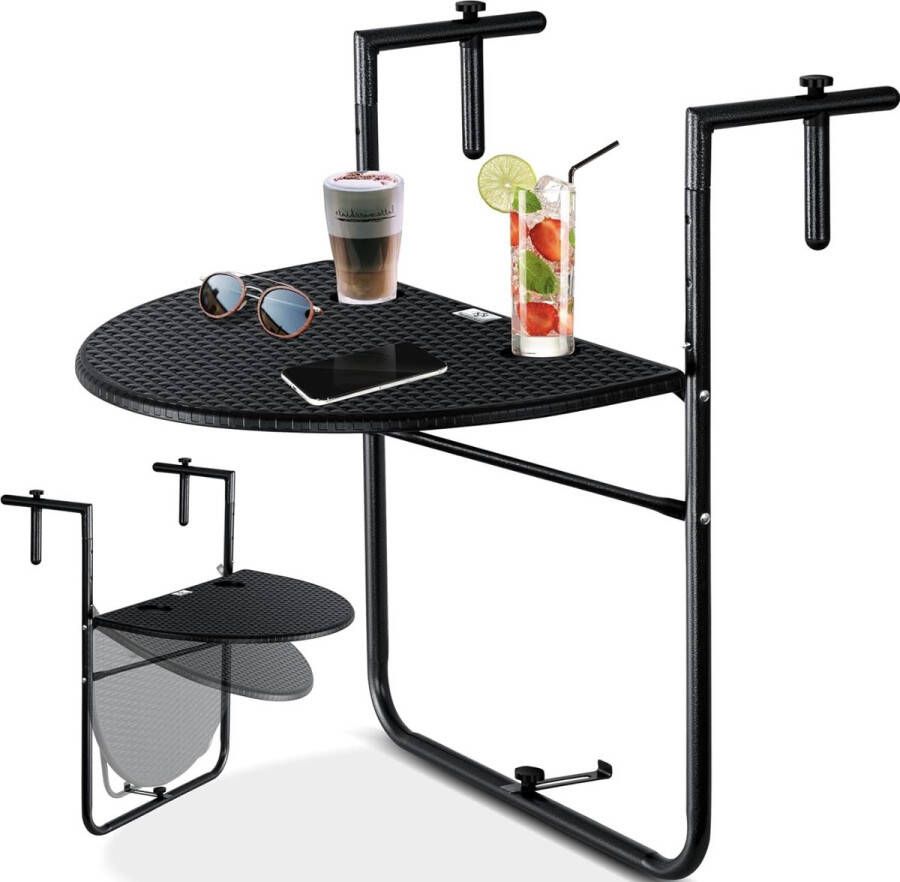 Balkontafel hangend balkontafel om op te hangen inklapbaar 3-voudig in hoogte verstelbaar 62x60 weerbestendig zwart