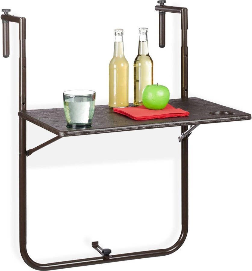 Balkontafel verstelbaar op 3 hoogtes tafelblad met houtlook BxD: 595 x 36 cm bruin