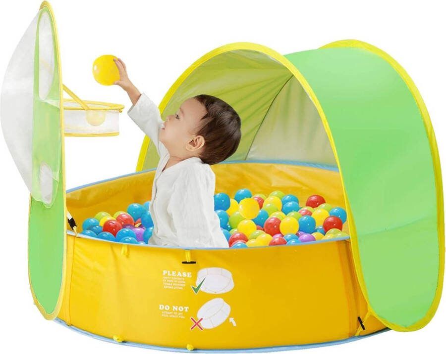 Ballen Bak Tent 4-in-1 kinderbadje ballenbad speeltent strandschelp voor baby ballenbad met basketbalmand zonwering babyzwembad strandtent voor baby's voor binnen en buiten tuin strand