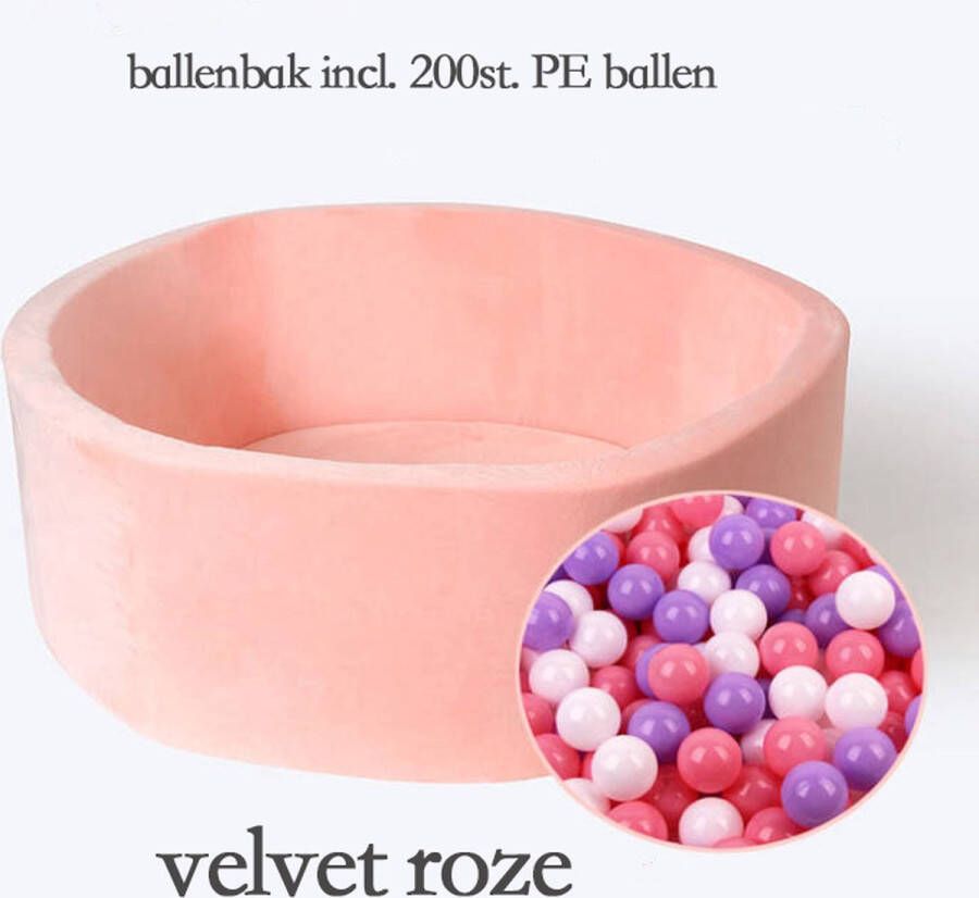 Ballenbak baby ballenbad met 200st. ballen oceanballenbak velvet roze sponge ball pool 90x30cm rond