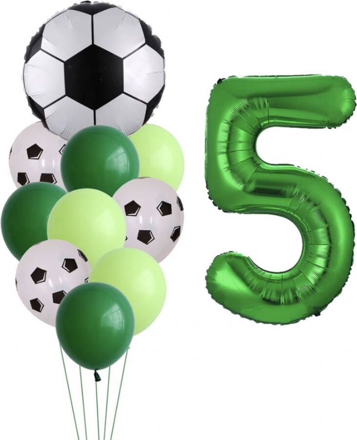 Ballonnen Voetbal 5 Jaar Themafeest Voetbal Kinder Verjaardag Versiering Voetbal Voetbalfans Feestversiering Feestpakket 11 stuks Ballonnen Set Thema Verjaardag Voetbal Groene ballonnen Witte ballonnen Helium ballon