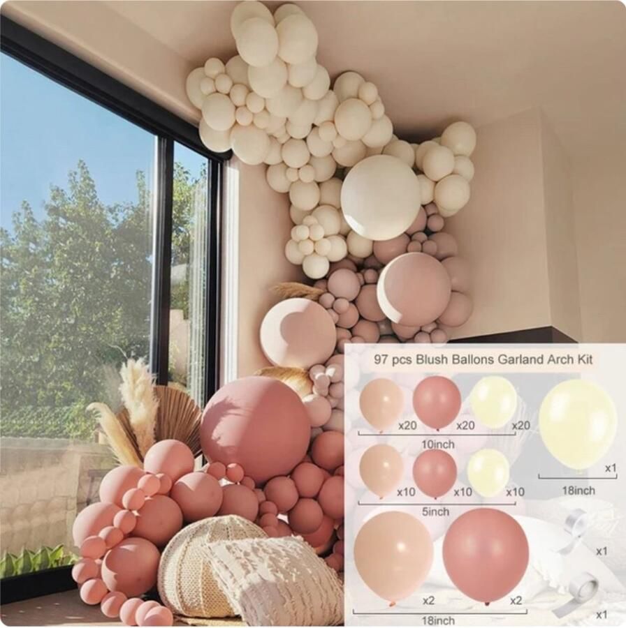 Ballonnenboog Slingerboog Feest Party Babyshower 97 stuks Blush Roze Off White Wit