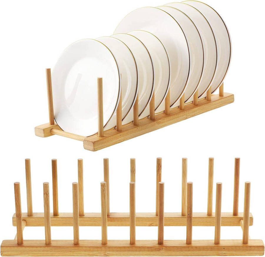 Bamboe Afdruiprek Plaat Rack Stand Pot Dekselhouder Bamboe Plaat Stand Geschikt voor Opslag CD Servies Boek Wijnglas