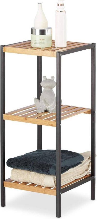 Bamboe badkamerrek opbergrek 3 etages vierkant keuken HBD: 70 x 30 x 30 cm natuur Opbergrek