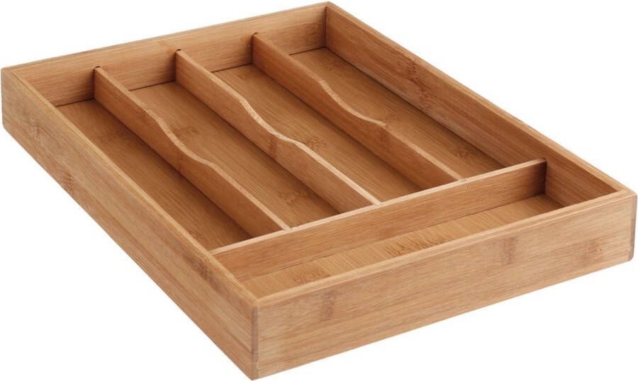 Merkloos Sans marque Decopatent Bamboe Bestekbak 5 Vaks Besteklade Organizer Bestek Opbergen Opbergbak Bestekcassette Hout 25x34x4.3 Cm