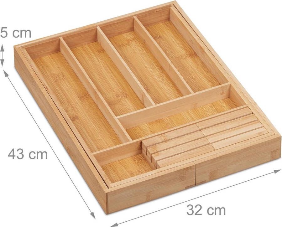 Bamboe bestekbak uitschuifbaar 6-8 vakken 2 messenblokken HBD: 5 x 52 x 43 cm natuurlijke bestek organizer Cutlery Organizer